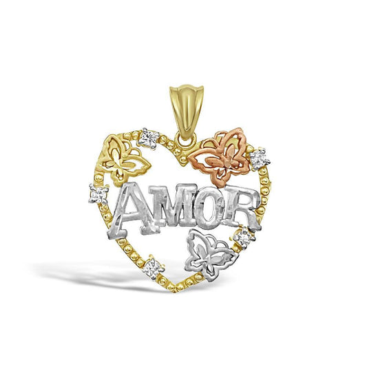 Real 10k Yellow Gold Amor Heart Pendant Charm 1"