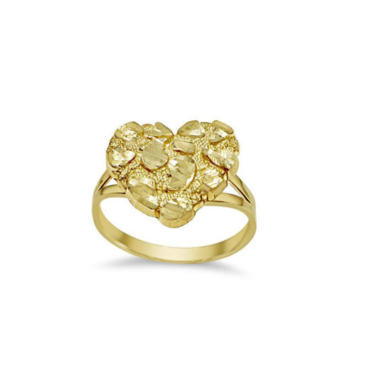 10k Yellow Gold Nugget Heart Ring Women Textured Statement Jewelry