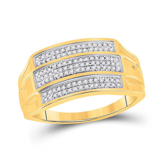 0.36ctw Round DiamondDomed Triple Row Ring Band 10k Yellow Gold Mens