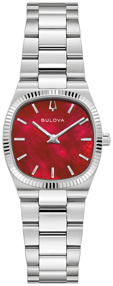 Bulova Super Seville Mini Silver Tone Red Dial Womens Watch 96L354