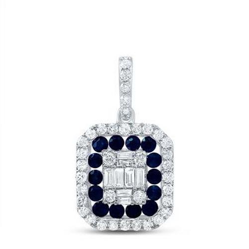 Natural Blue Sapphire Diamond Halo Pendant 14K White Gold