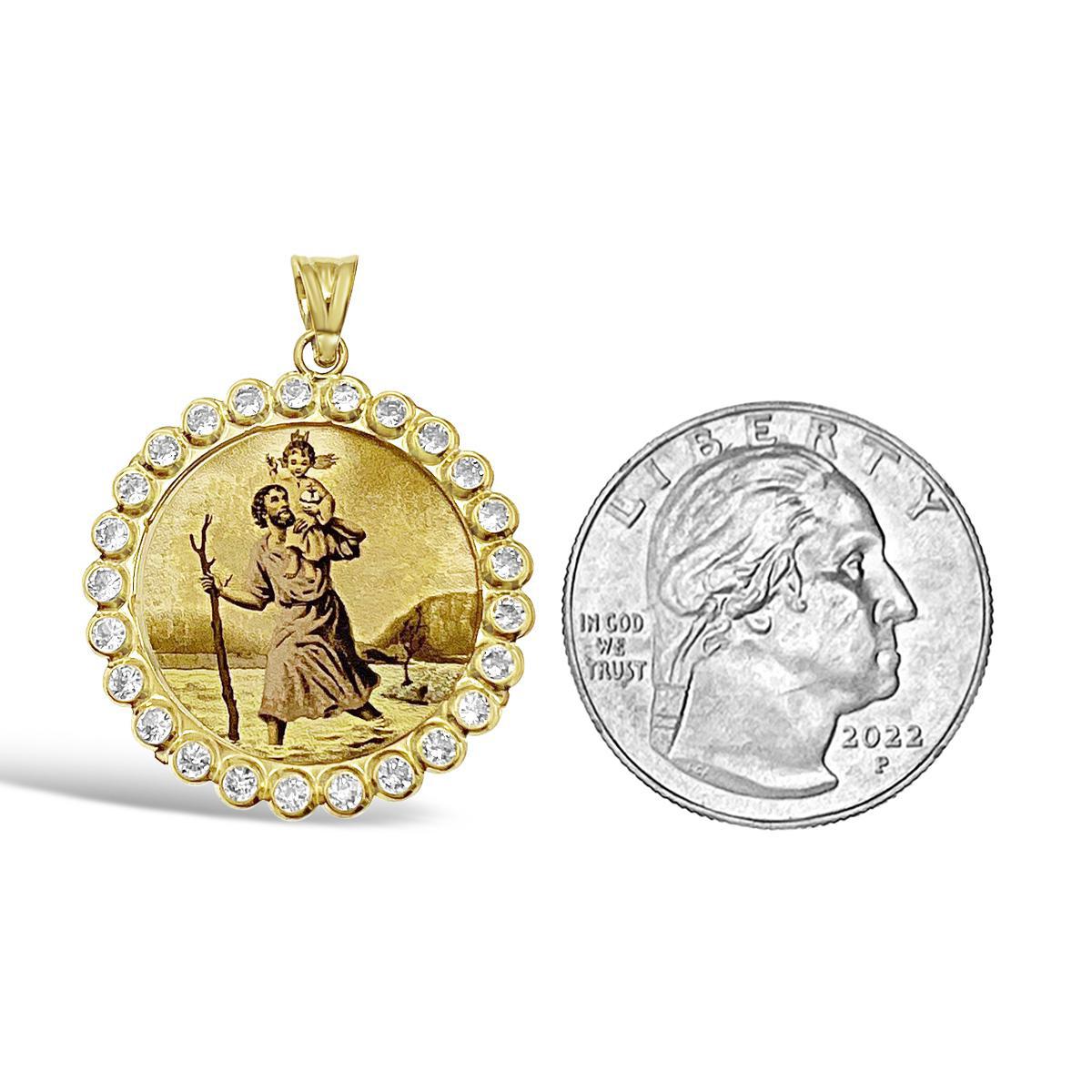 St Christopher Medal Round Real 14k Gold Charm 1.2"