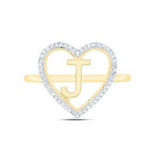 Diamond Initial J Heart Ring 10K Yellow Gold Womens