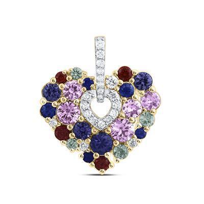 Multicolor Sapphire Diamond Heart Pendant 14K White Gold