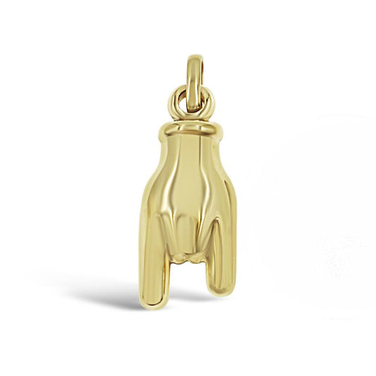 14K Real Gold Mano Cornuto Pendant Italian Lucky Hand 3D Charm 1.3 inch