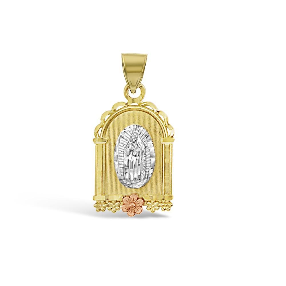 14K Tri Color Gold Our Lady of Guadalupe Shrine Pendant