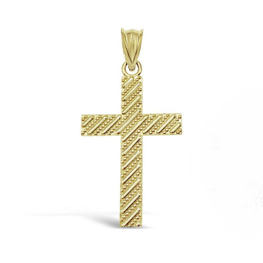 10K Yellow Gold Cross Pendant Textured Religious Charm 1.3"