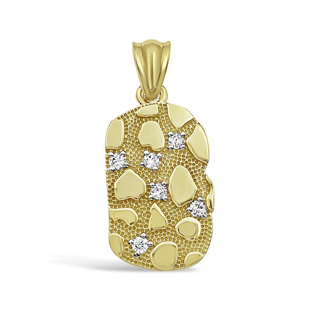 0.62cttw Diamond Nugget Dog Tag Pendant 10k Yellow Gold Mens Charm 1.7"