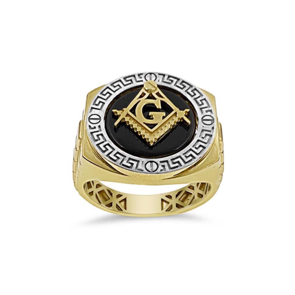 14k Yellow Gold Masonic Square Compass Ring Band Size 12