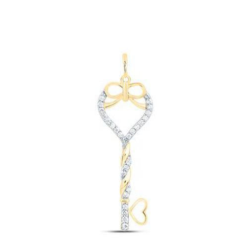 Diamond Heart Key Pendant Charm 10k Yellow Gold
