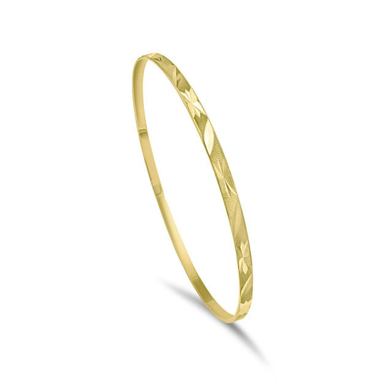 10k Gold Bangle Stackable Bracelet Diamond Cut 8"