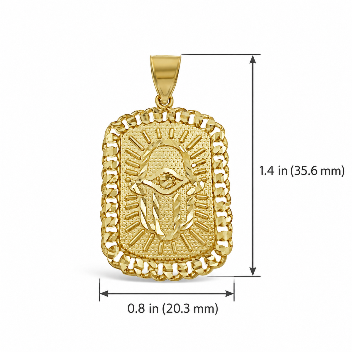 10K Yellow Gold Hamsa Hand Evil Eye Pendant