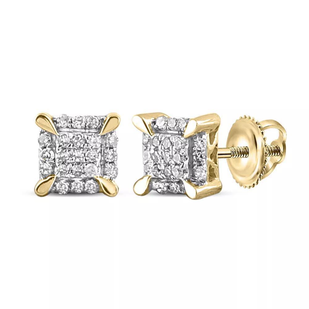 Diamond Square Stud Earrings 10kt Yellow Gold Mens