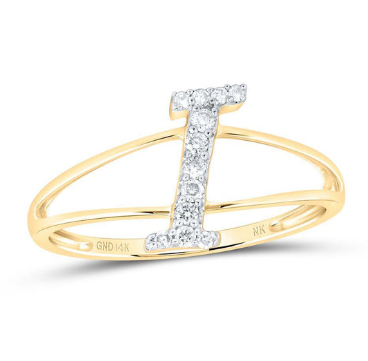 Diamond Initial Letter I Ring 14k Yellow Gold