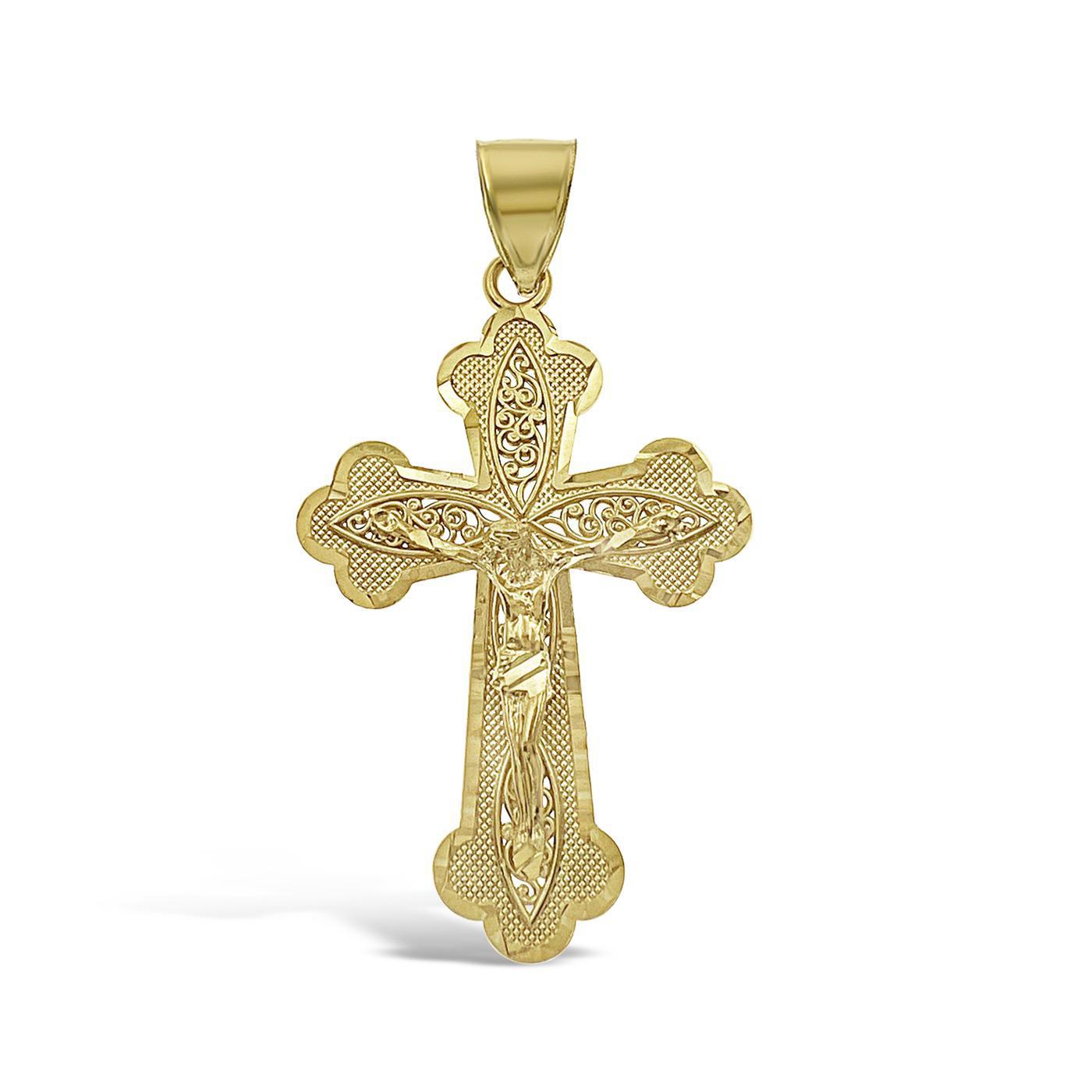 Jesus Crucifix Cross Pendant 10k Gold Yellow Charm 2.3"