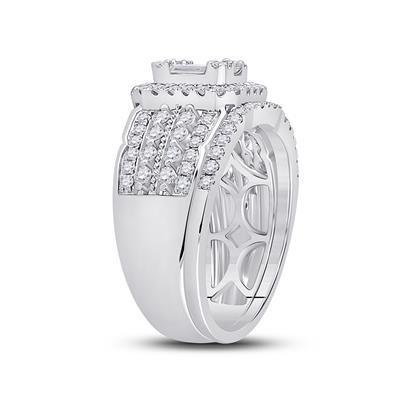 1ctw Diamond Baguette Halo Bridal Set Ring 14K White Gold