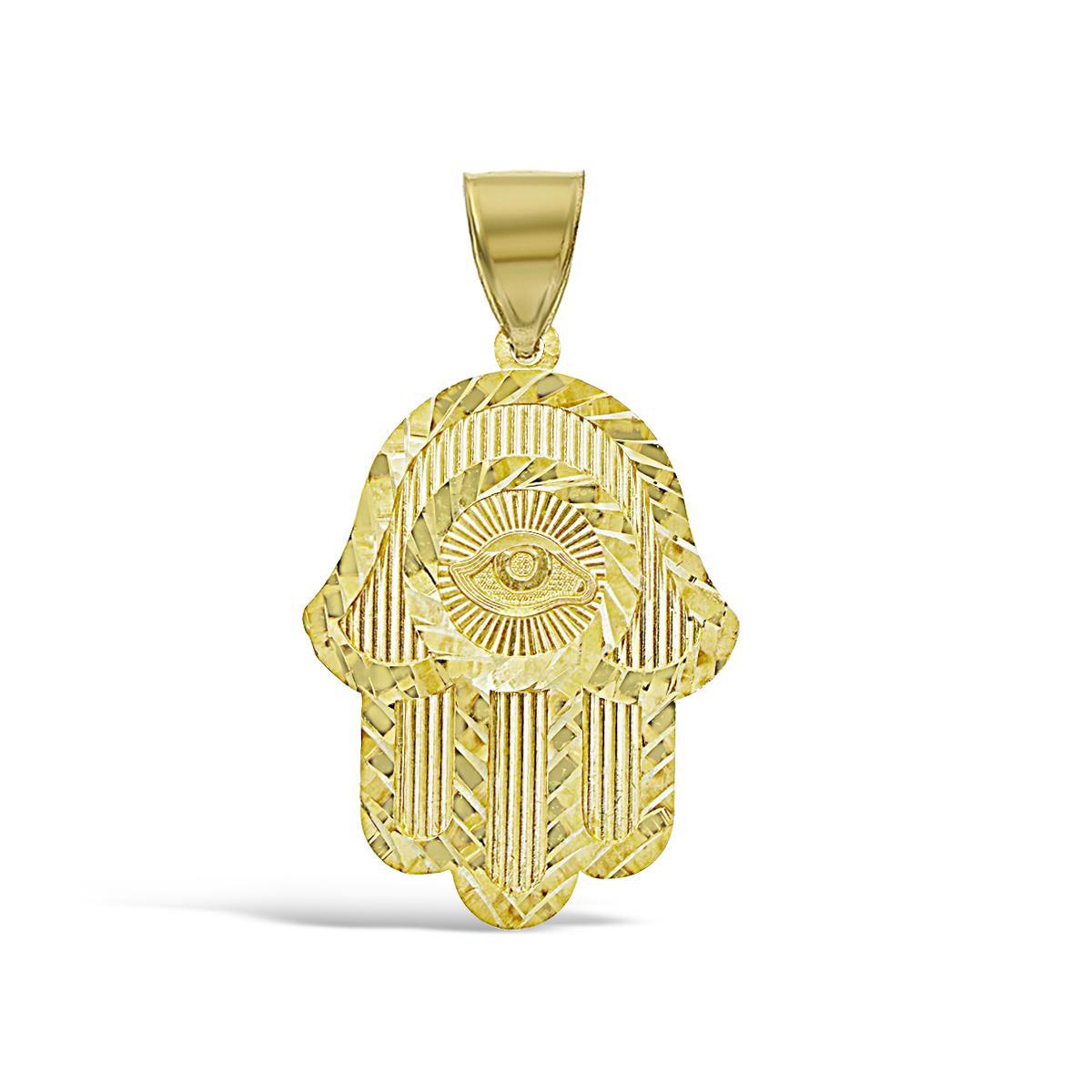 Hamsa Hand Evil Eye Protection Pendant 10k Gold Charm
