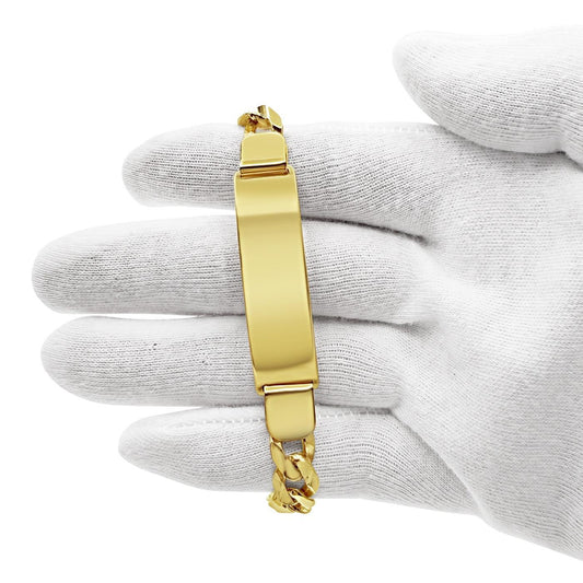 14K Yellow Gold Cuban Link Chain ID Mens Bracelet