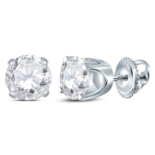1.01 Ctw Round Diamond Solitaire Stud Earrings 14k White Gold Screw Back