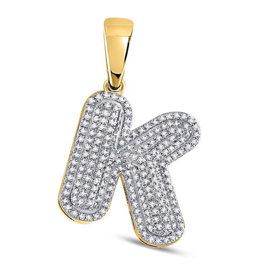 0.63cttw Diamond Letter K Bubble Initial Charm 10k Yellow Gold Mens Pendant