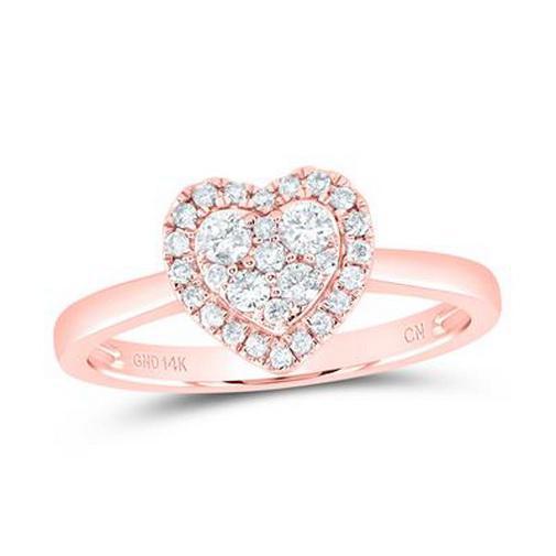 0.33 Cttw Round Diamond Heart Cluster Bridal Promise Ring 14k Rose Gold
