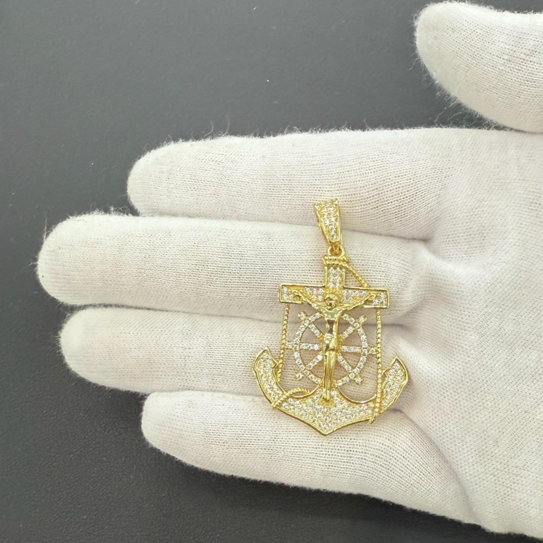 Anchor Wheel Pendant 925 Sterling Silver Gold Plated