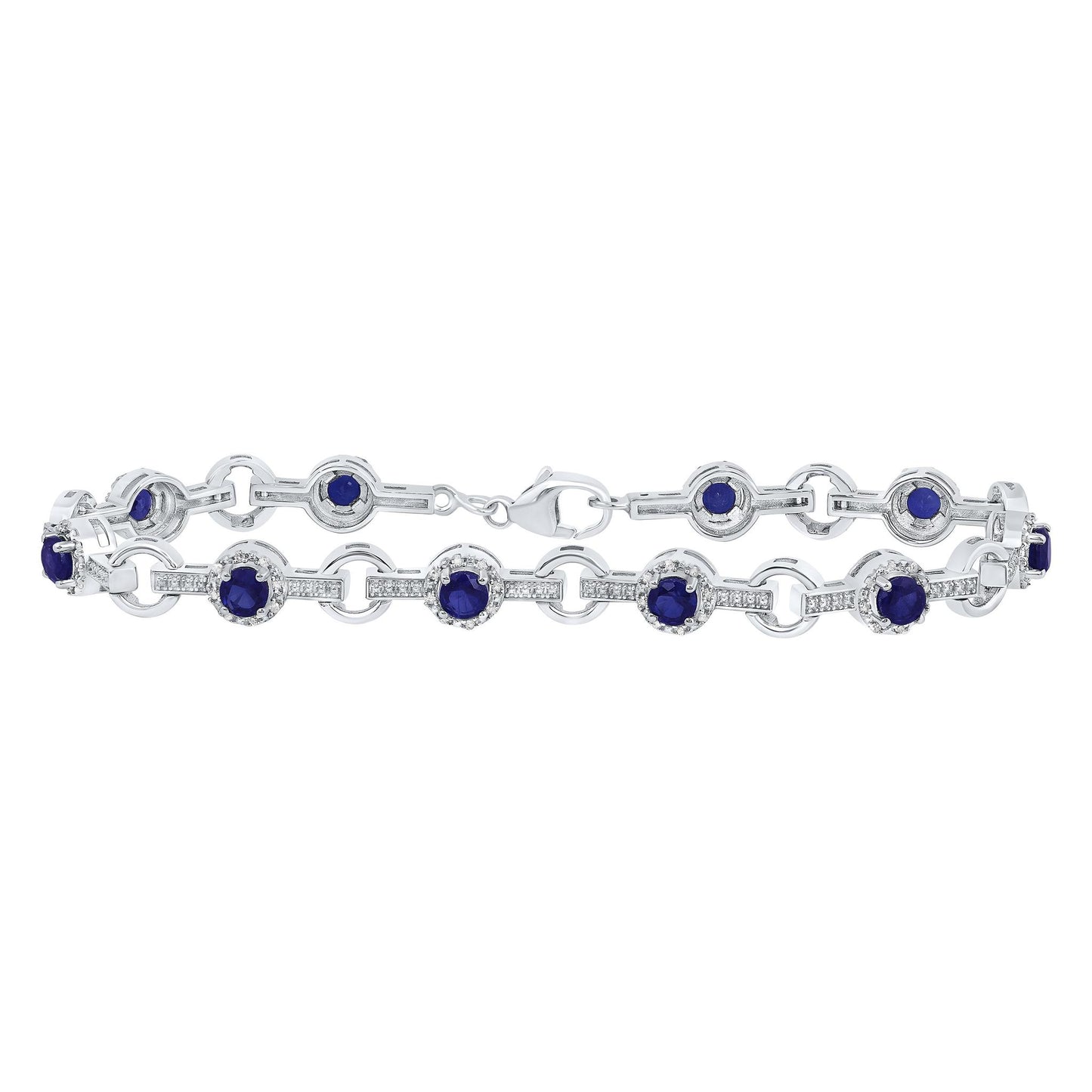 0.33ctw Natural Diamond Simulated Sapphire Tennis Bracelet 925 Sterling Silver