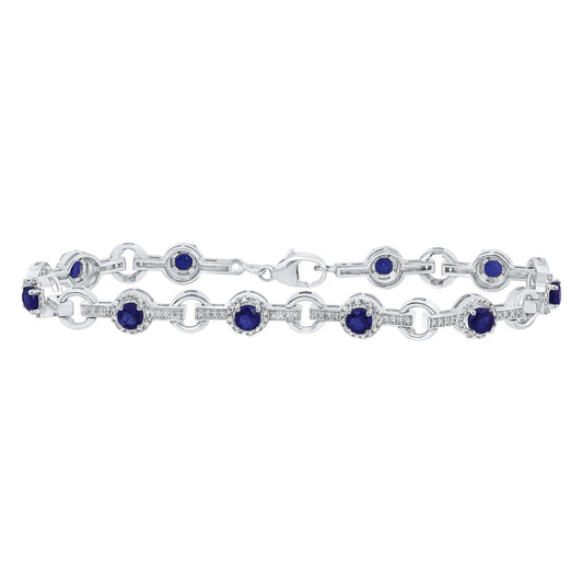 0.33ctw Natural Diamond Simulated Sapphire Tennis Bracelet 925 Sterling Silver