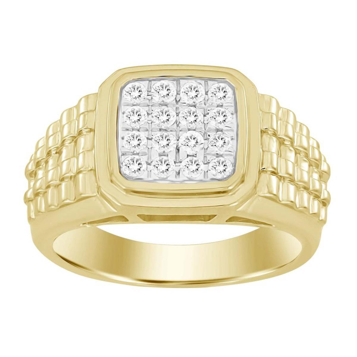 0.50 cttw Round Diamond Signet Mens Railroad Band Ring Pinky 10k Yellow Gold