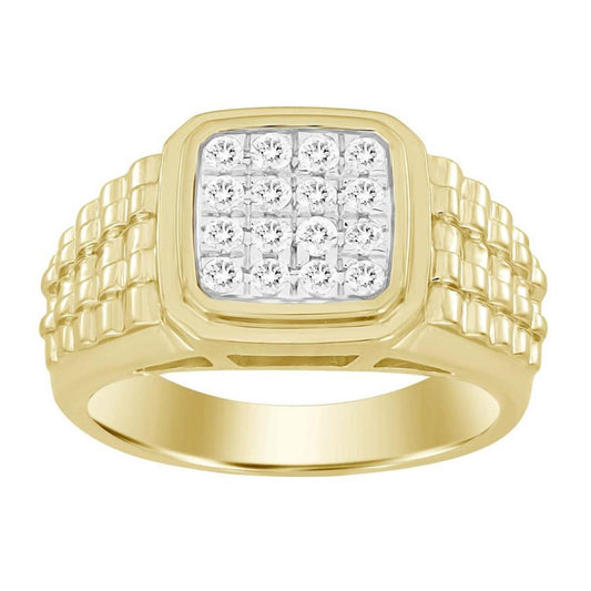 0.50 cttw Round Diamond Signet Mens Railroad Band Ring Pinky 10k Yellow Gold