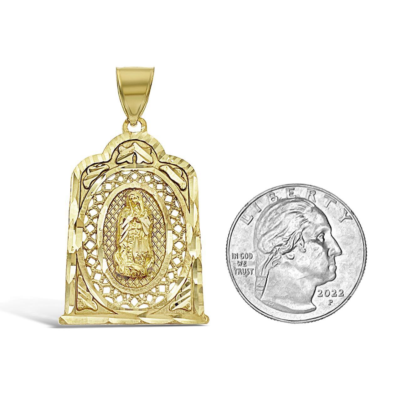 Virgin Mary Pendant 10k Gold Lady Guadalupe Charm 1.8"