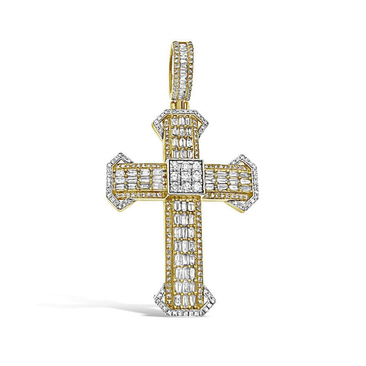 2.24ctw Diamond Baguette Cross Pendant 10K Yellow Gold