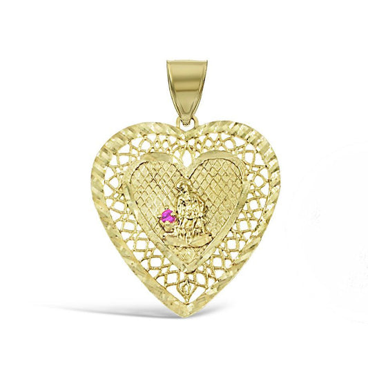 Sant Lazarus Pendant Charm 10k Yellow Gold Simulated Ruby 1.6 inch