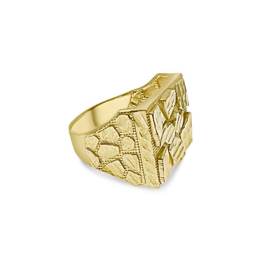 Nugget Rectangular Men's Ring 10k Gold Band Size 10