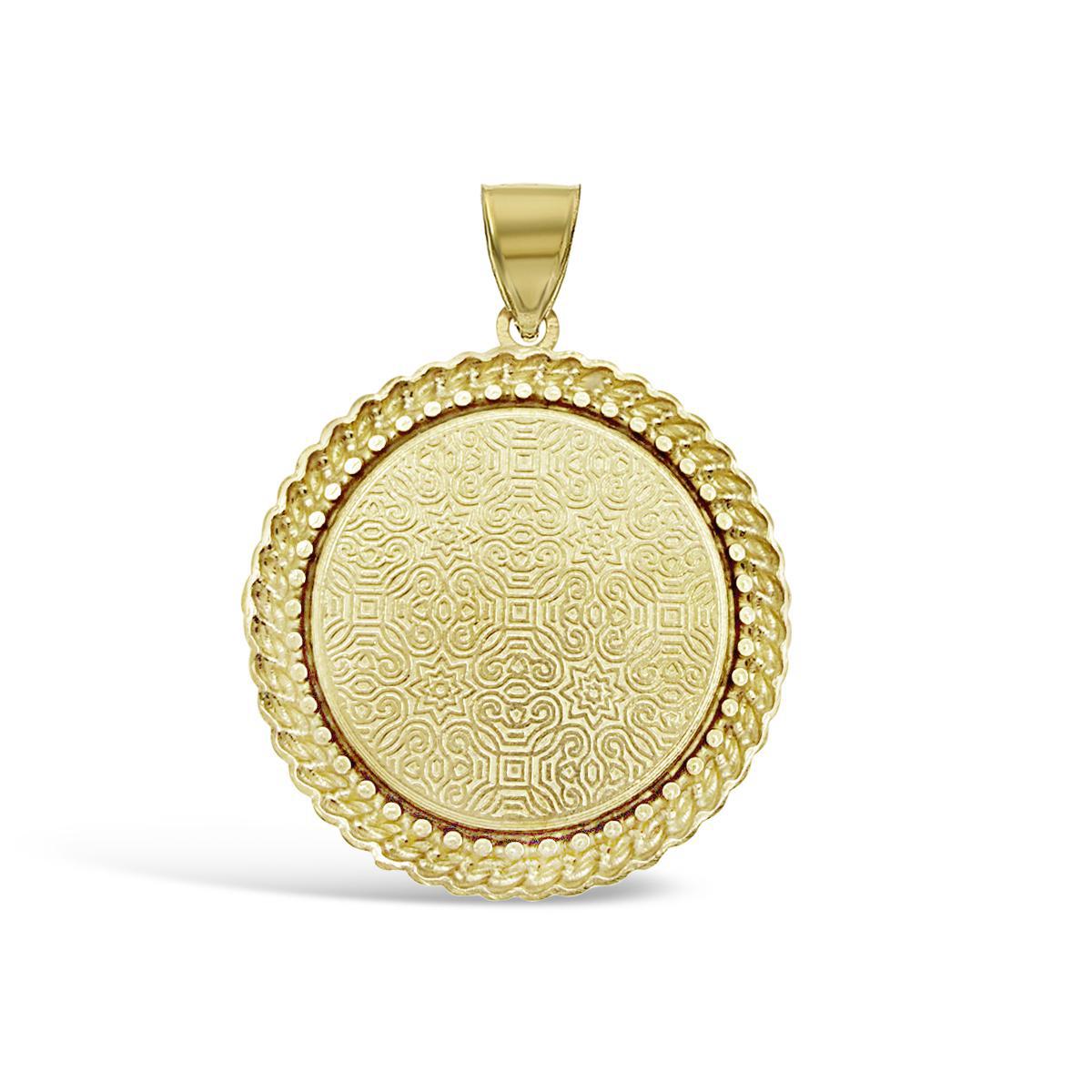 10K Yellow Gold Round Memory Picture Photo Frame Pendant Rope Bezel Charm