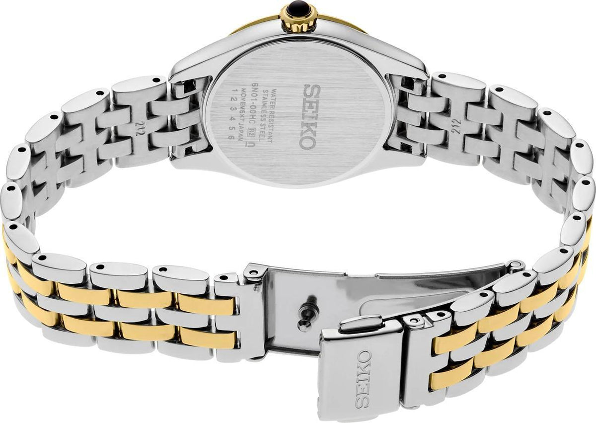 Seiko Essentials Two tone Crystals White Dial Womens Watch SUR540