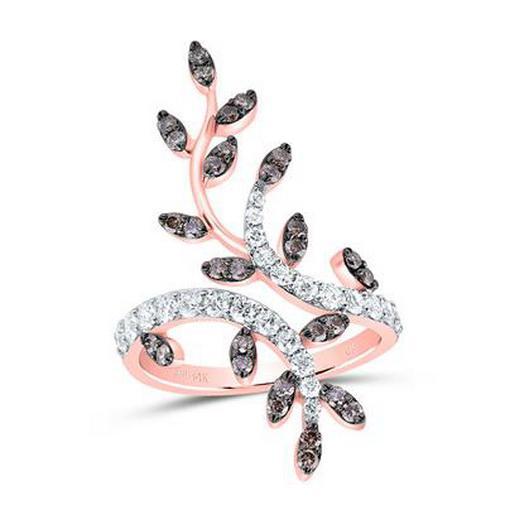 1ctw Chocolate Diamond Leaf Open Bypass Ring 14K Rose Gold