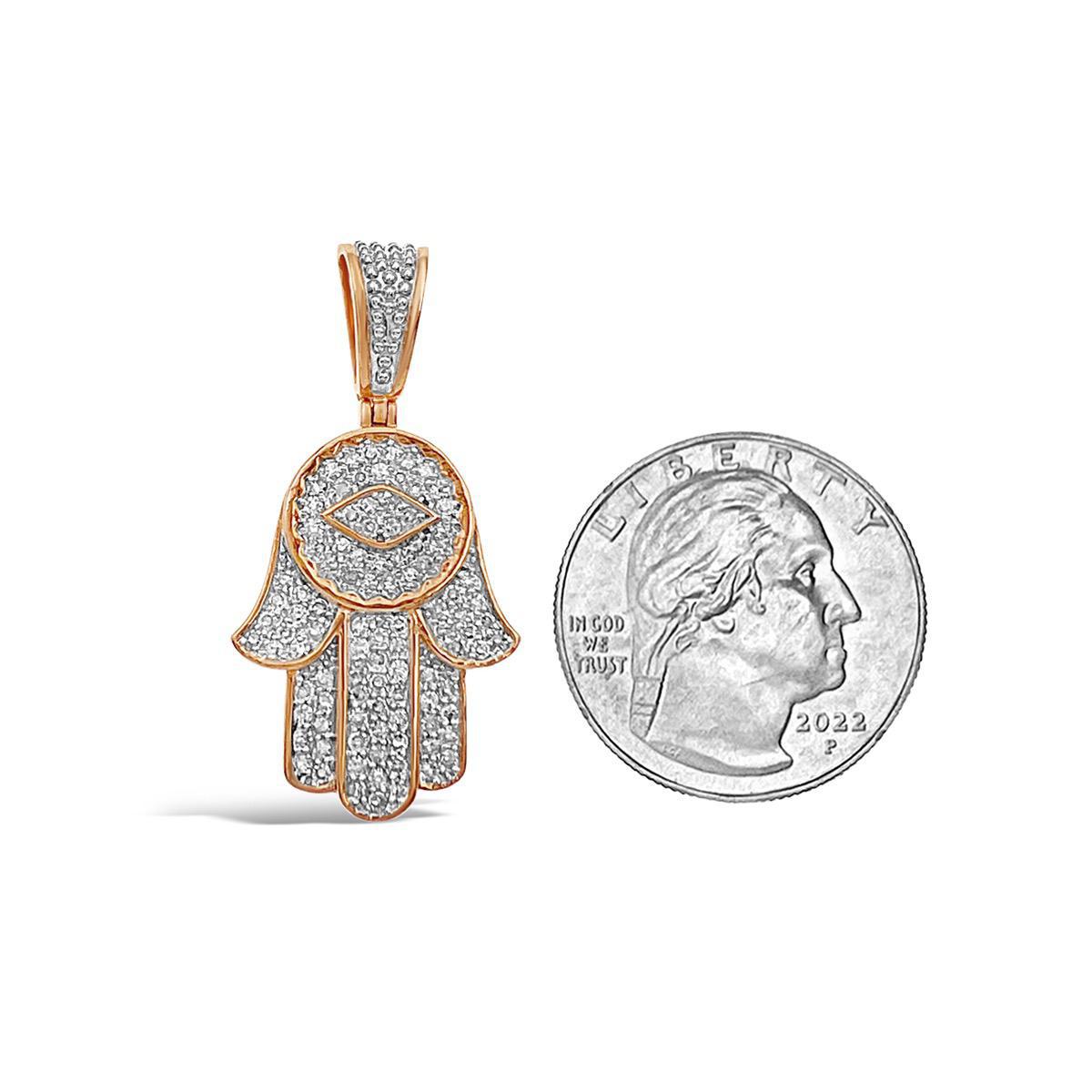 0.75ctw Diamond 10K Rose Gold Hamsa Hand Evil Eye Pendant Protection