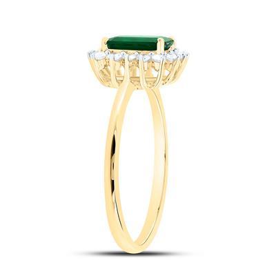 Natural Emerald Cut Emerald  & Diamond Halo Ring 14K Yellow Gold