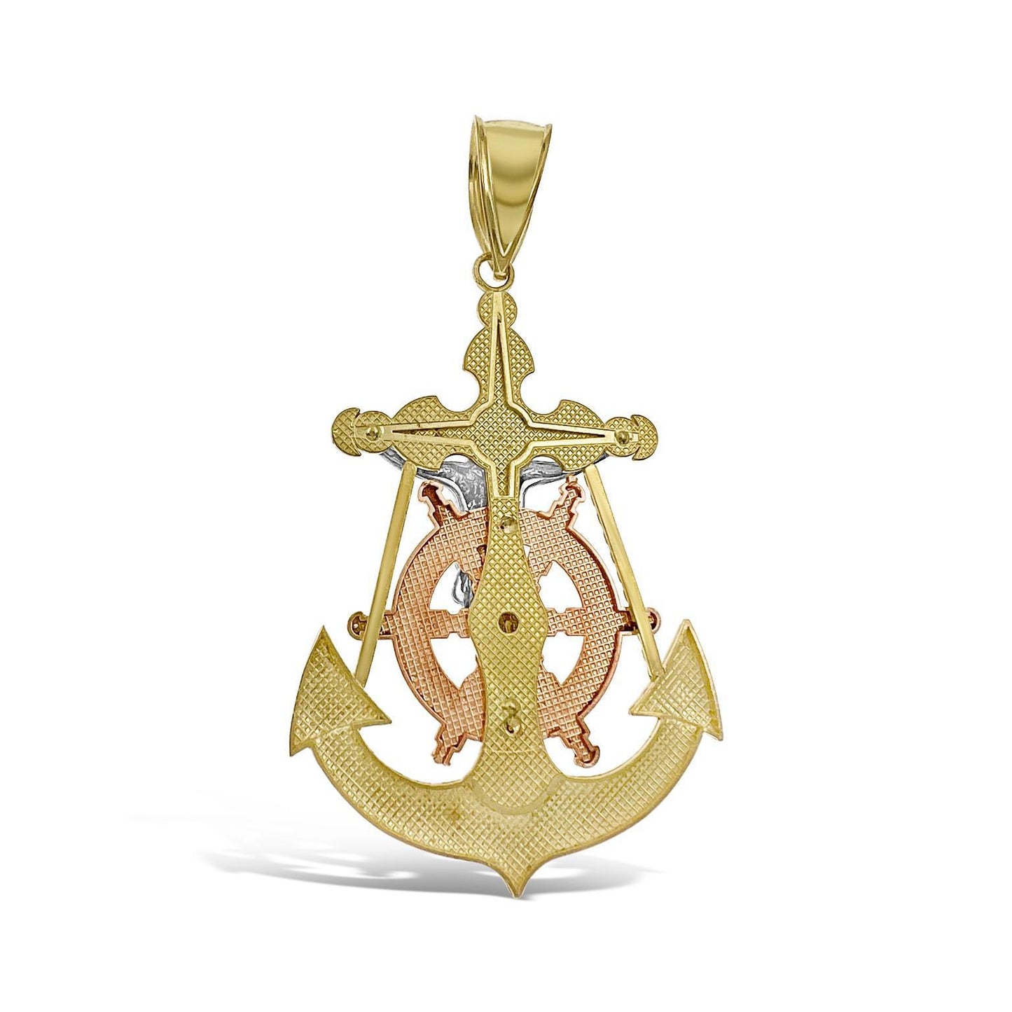 Anchor Jesus Crucifix Cross Pendant 10k Gold Men Charm 2.6"