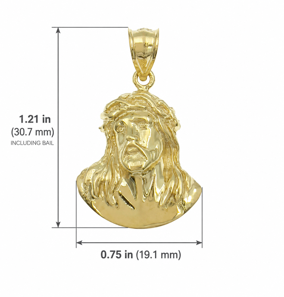10K Yellow Gold Jesus Head Pendant