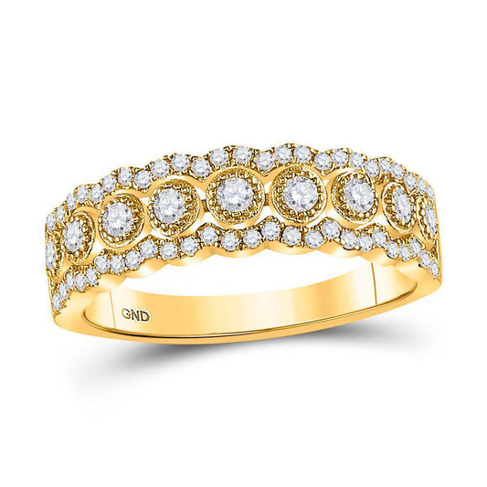 10kt Yellow Gold Womens Round Diamond Triple Row Vintage-inspired Band Ring 1/3 Cttw