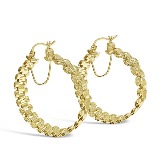 10K Yellow Gold Presidential Style Womens Hoop Earrings