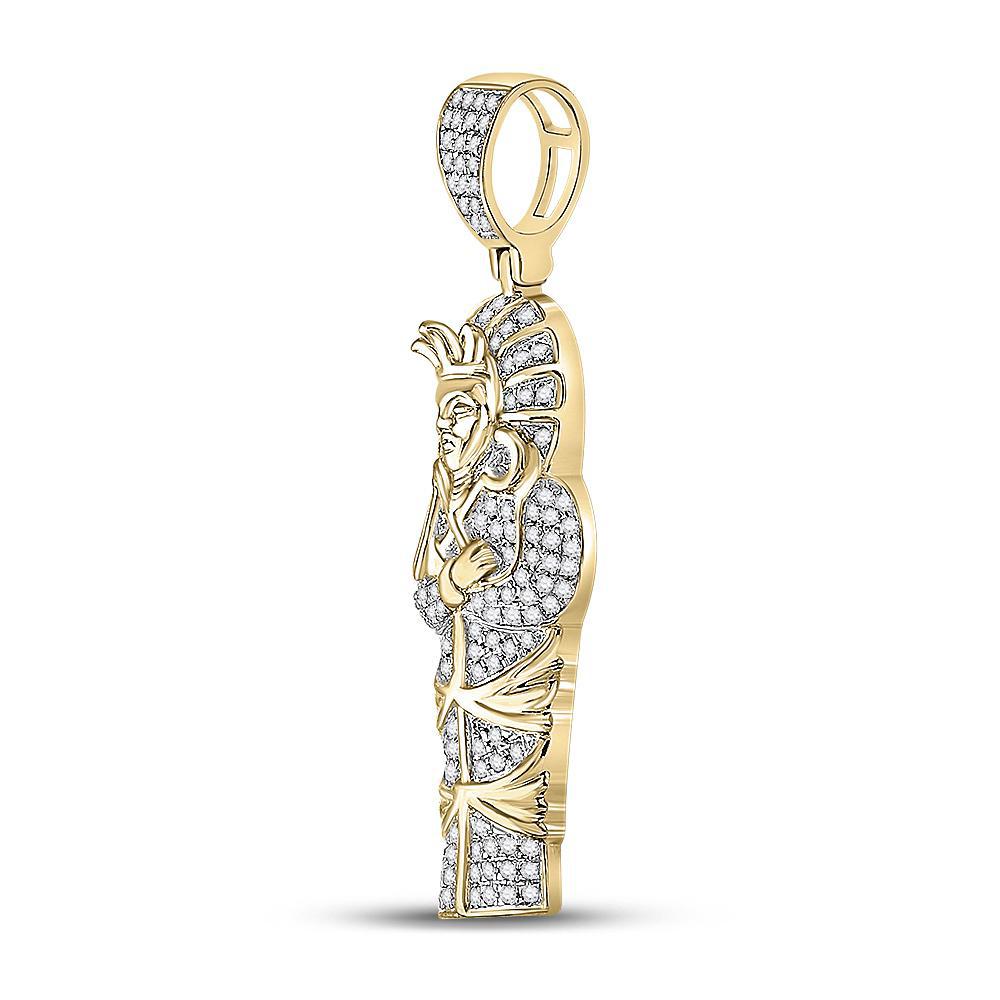 0.38ctw Diamond Egyptian Sarcophagus Mummy Pharaoh Pendant Charm 10k Yellow Gold
