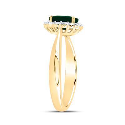 Oval Emerald Diamond Halo Ring 14K Yellow Gold