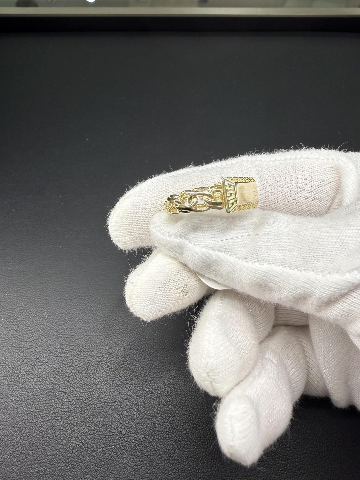 10K Yellow Gold Cuban Link Greek Key Signet Ring