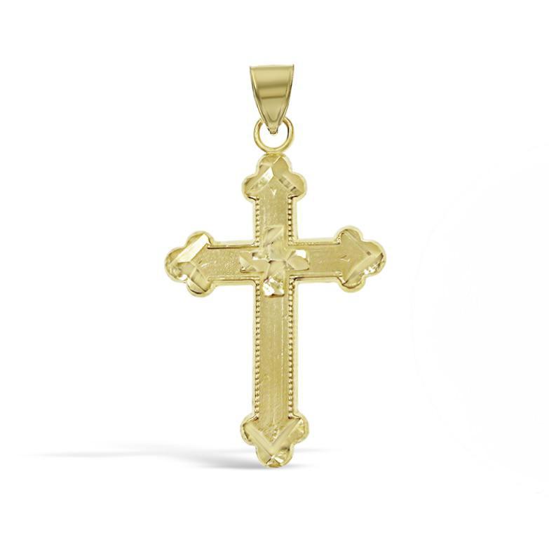 Cross Pendant 10k Yellow Gold Charm Diamond Cut 1.1 inch