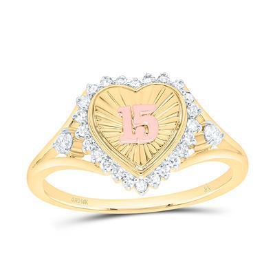 Diamond Crown Quinceanera 15 Years Birthday Ring 10k Yellow Gold