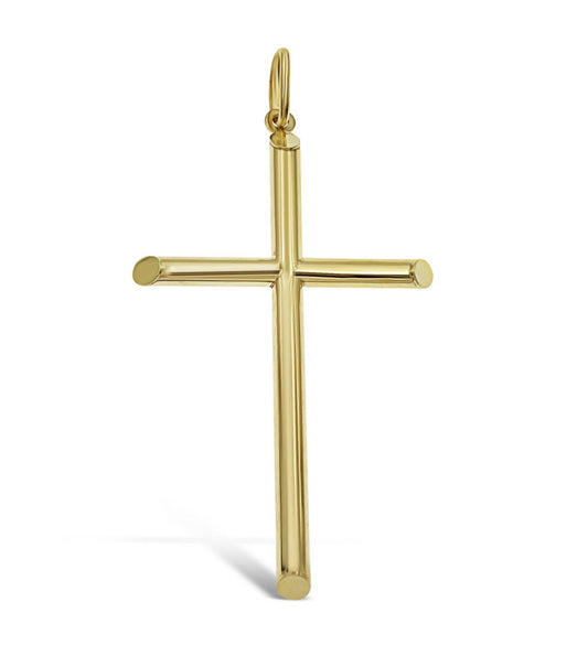 10k Yellow Gold Cross Plain Pendant Mens Charm 2.7"