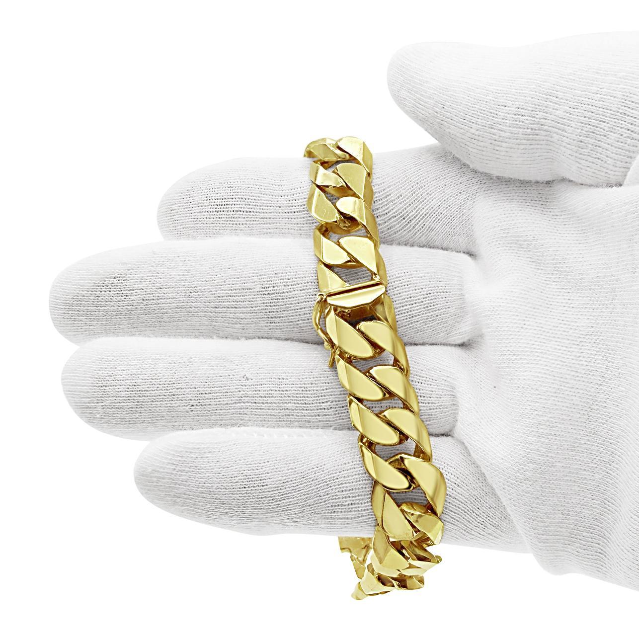 14K Yellow Gold Cuban Link Chain ID Men's Bracelet